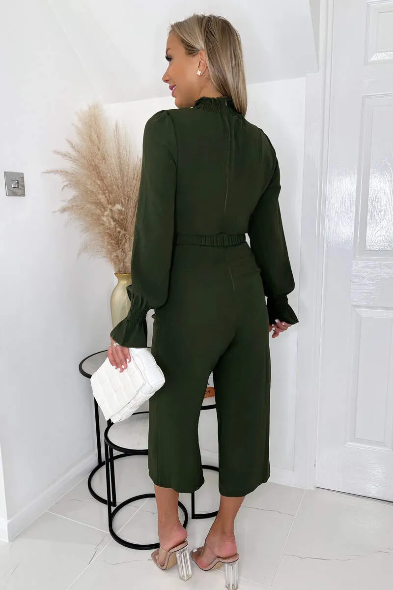 Olive High Neck Long Sleeve Belted Jumpsuit sold by AX Paris product image thumbnail 3
