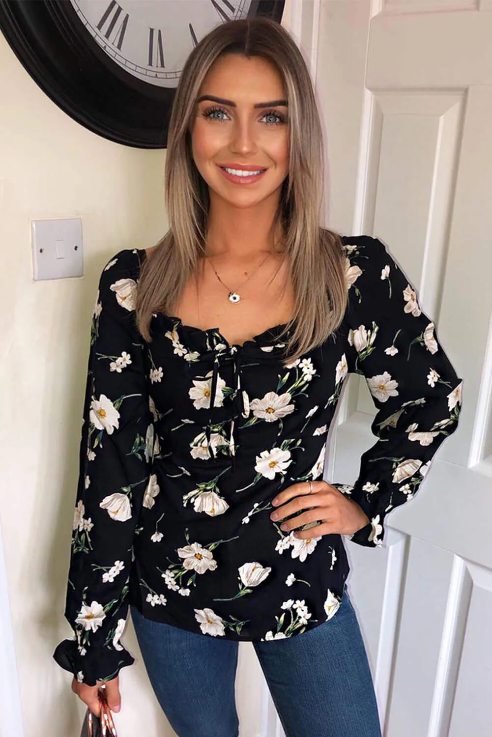 Black Floral Milk Maid Top sold by AX Paris