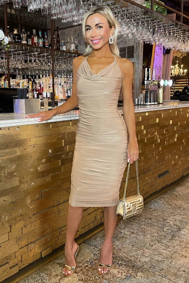 Stone Tie Halter Neck Ruched Midi Dress sold by AX Paris product image thumbnail 4