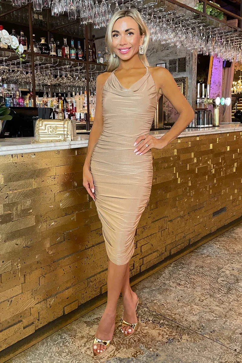 Stone Tie Halter Neck Ruched Midi Dress sold by AX Paris