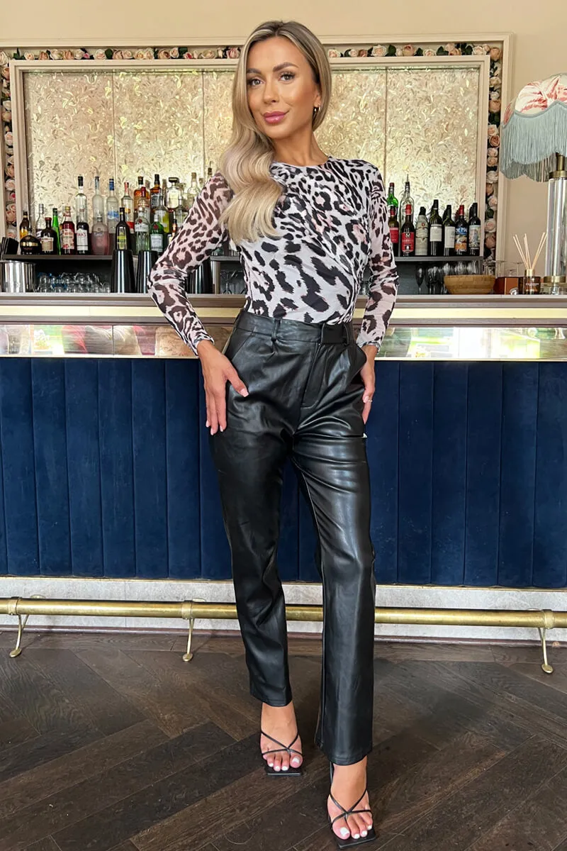 Cream Leopard Print Long Sleeve Draped Mesh Bodysuit sold by AX Paris product image thumbnail 3