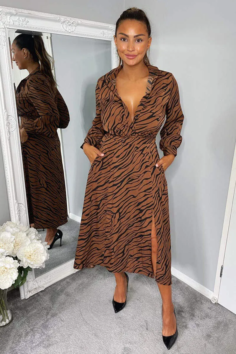 Brown Animal Print Button Up Midi Dress sold by AX Paris product image thumbnail 4