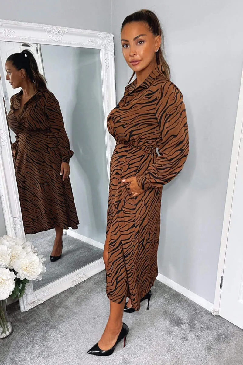 Brown Animal Print Button Up Midi Dress sold by AX Paris product image thumbnail 5