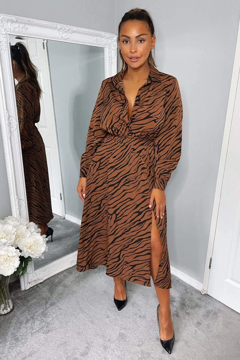 Brown Animal Print Button Up Midi Dress sold by AX Paris product image thumbnail 3