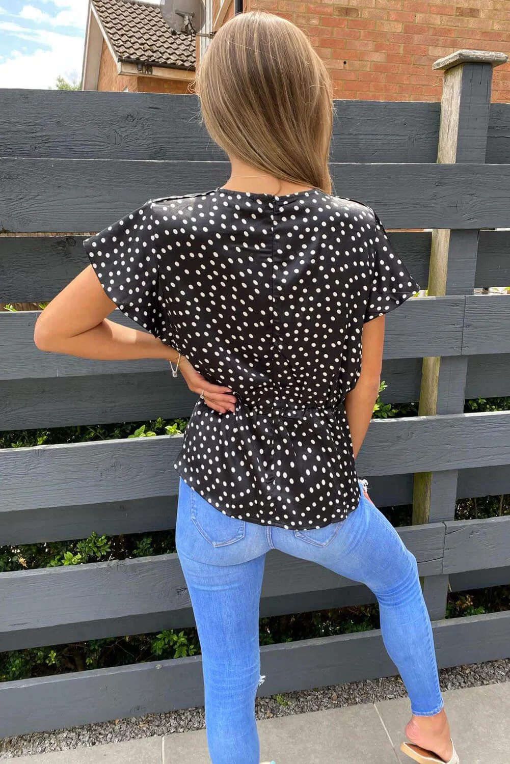 Black Polka Dot Wrap Top sold by AX Paris product image thumbnail 4