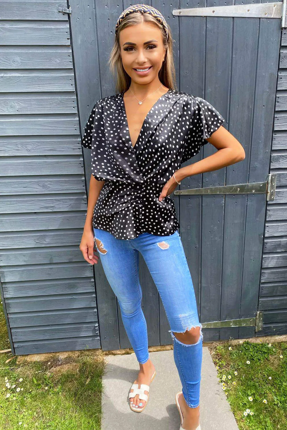 Black Polka Dot Wrap Top sold by AX Paris product image thumbnail 2
