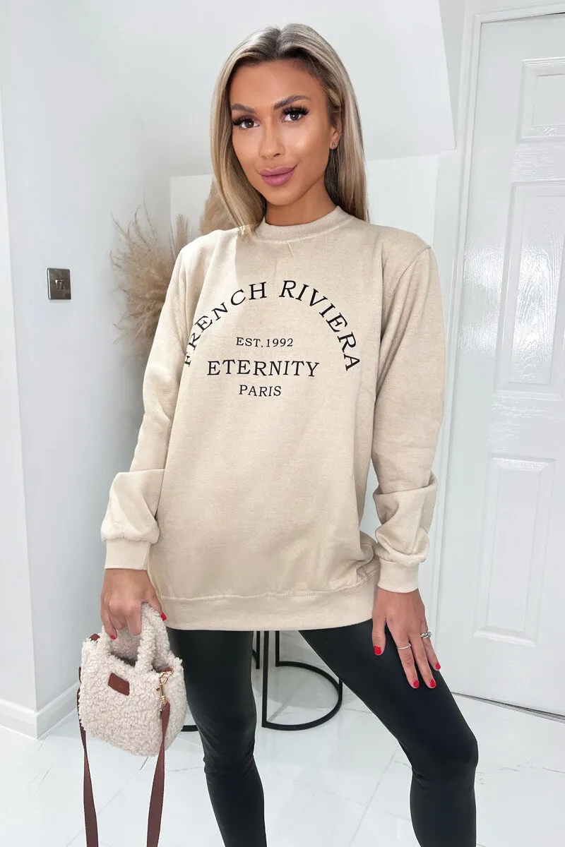 Stone French Riviera Slogan Sweatshirt sold by AX Paris