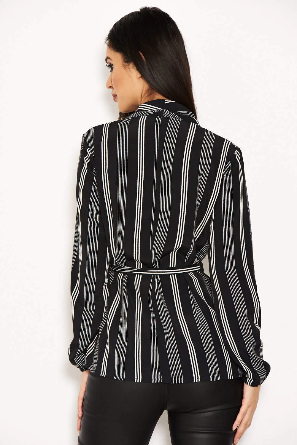 Black Striped Tie Waist Wrap Top sold by AX Paris product image thumbnail 3