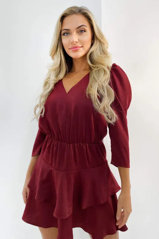 Wine Tiered Mini Dress sold by AX Paris