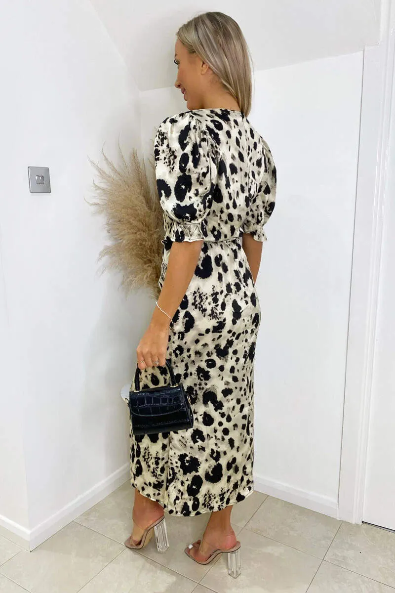 Black and Stone Printed Frill Front Midi Dress sold by AX Paris product image thumbnail 4