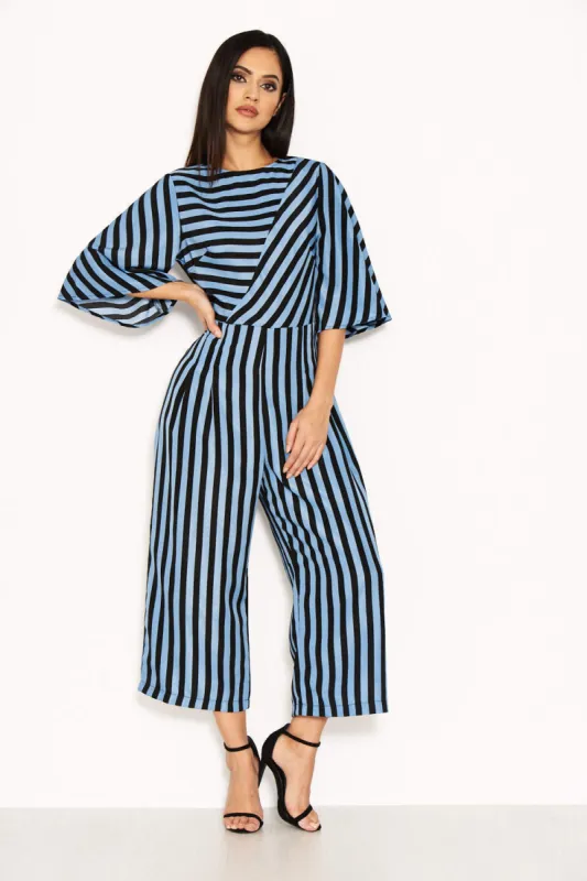 Blue Stripe Culotte Jumpsuit sold by AX Paris