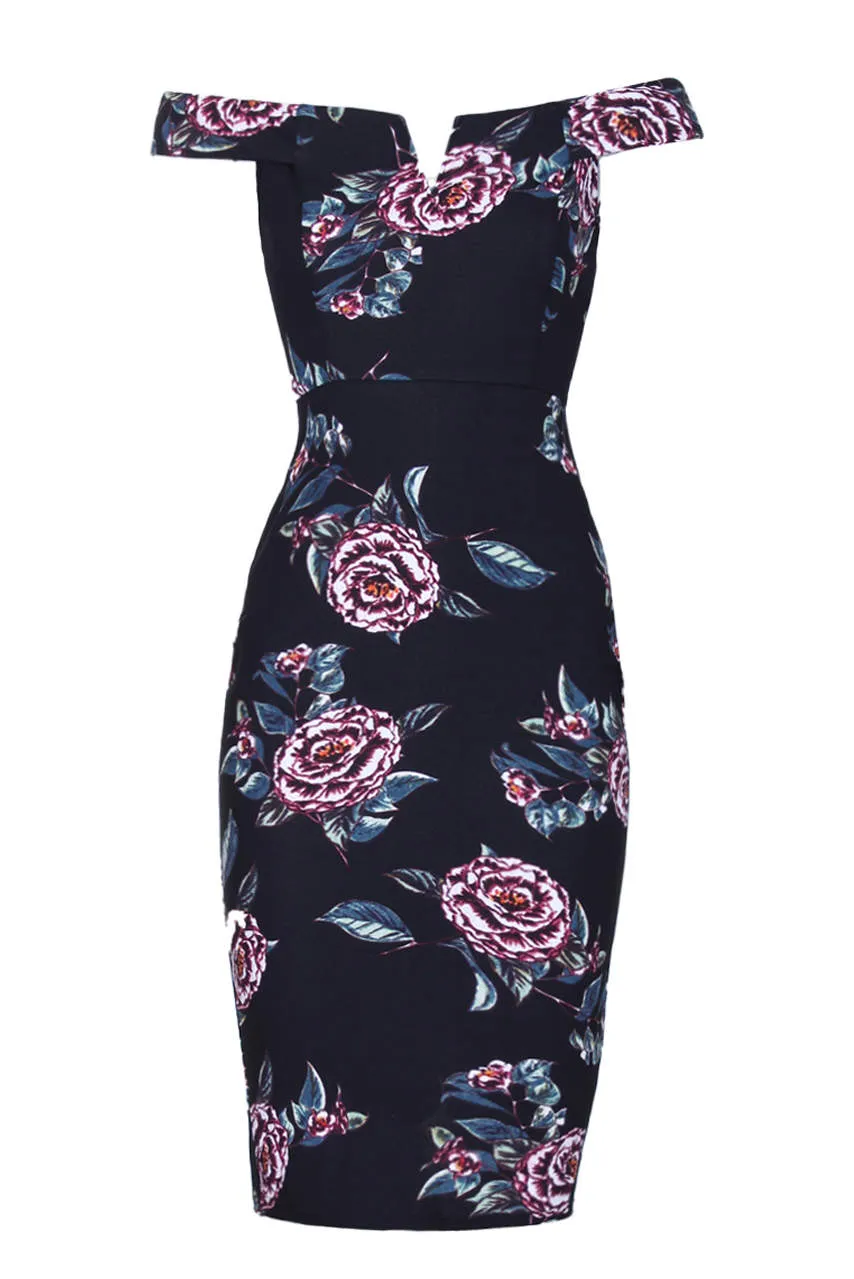 Black Floral Off The Shoulder Midi Dress sold by AX Paris product image thumbnail 2