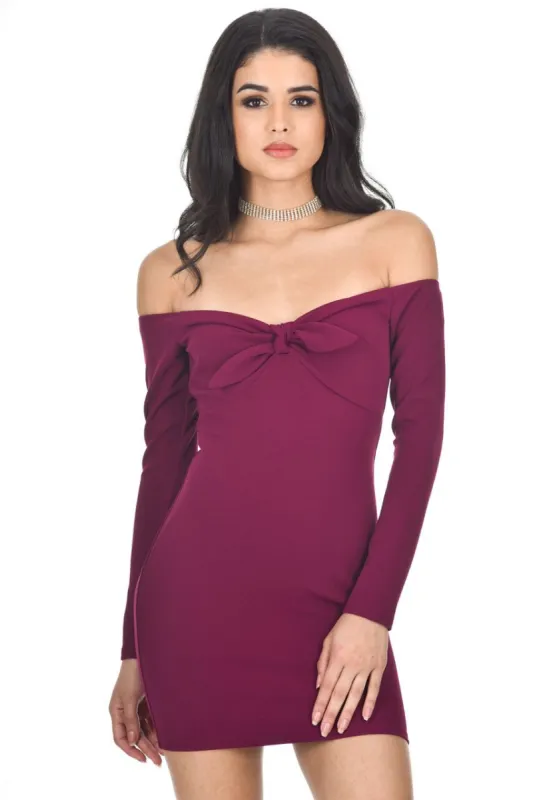 Plum Long Sleeve Off The Shoulder Midi Dress sold by AX Paris