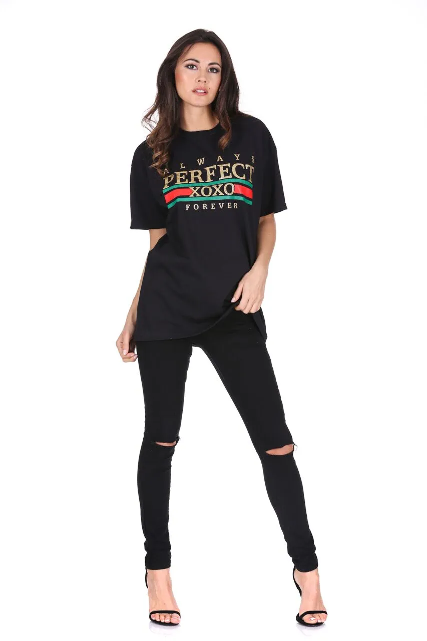 Black Always Perfect Slogan T-Shirt sold by AX Paris product image thumbnail 3