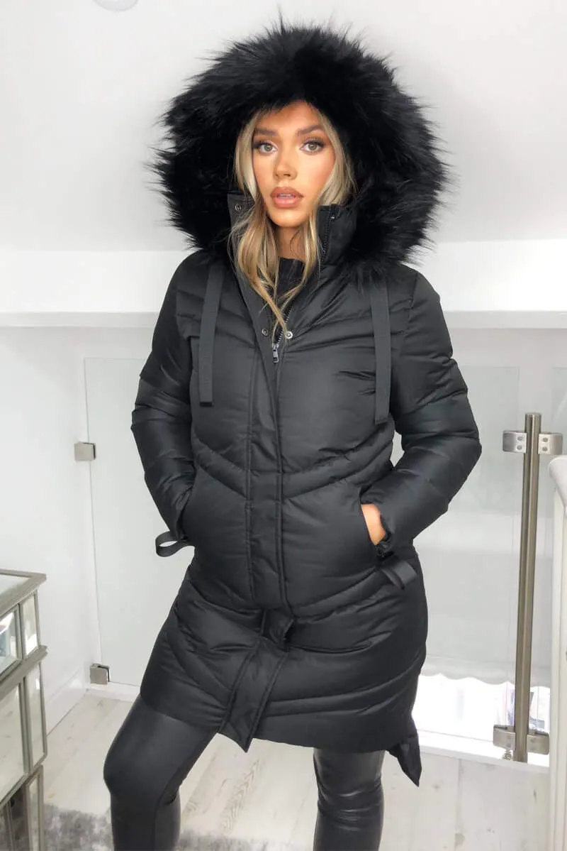 Black Padded Long-line Puffer Coat sold by AX Paris product image thumbnail 3