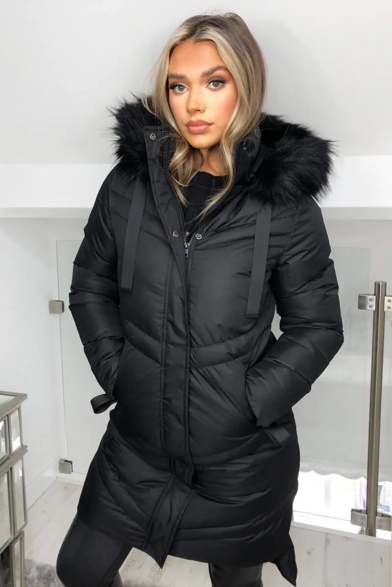 Black Padded Long-line Puffer Coat sold by AX Paris