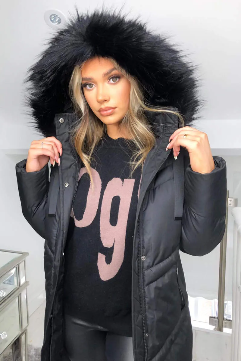 Black Padded Long-line Puffer Coat sold by AX Paris product image thumbnail 5