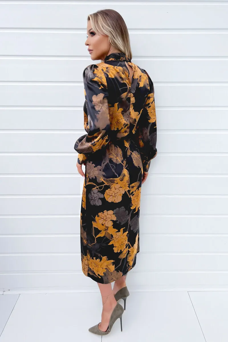 Black Floral Print High Neck Long Sleeve Midi Dress sold by AX Paris product image thumbnail 4