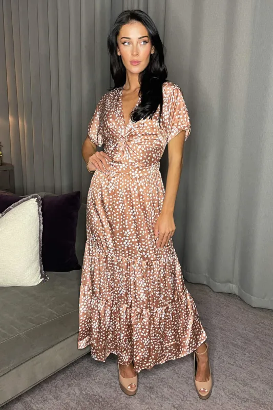 Mocha Print Twist Front Midi Dress sold by AX Paris