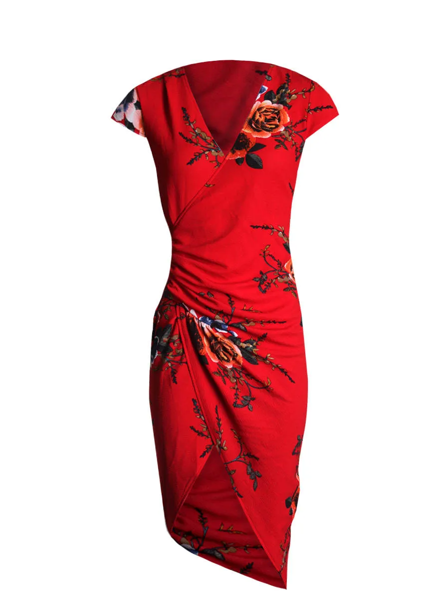 Red Floral Wrap Dress sold by AX Paris product image thumbnail 4