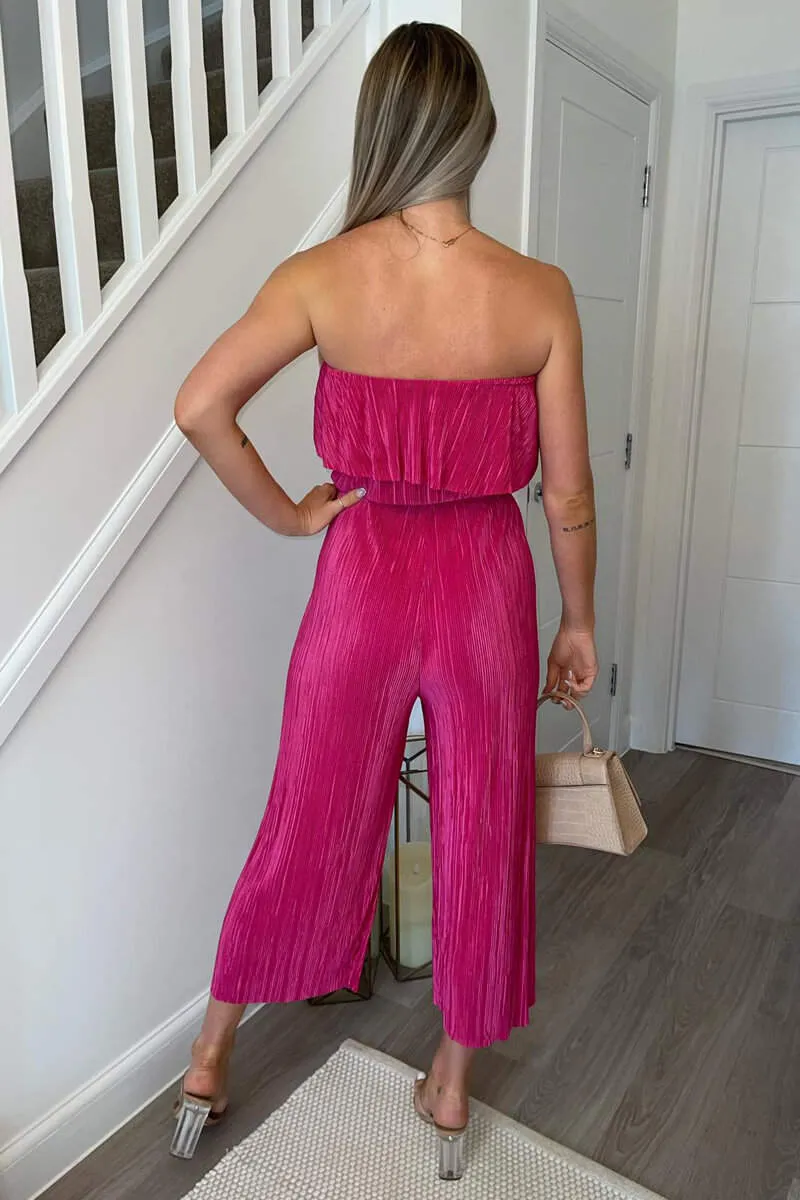 Cerise Plisse Bardot Jumpsuit sold by AX Paris product image thumbnail 4