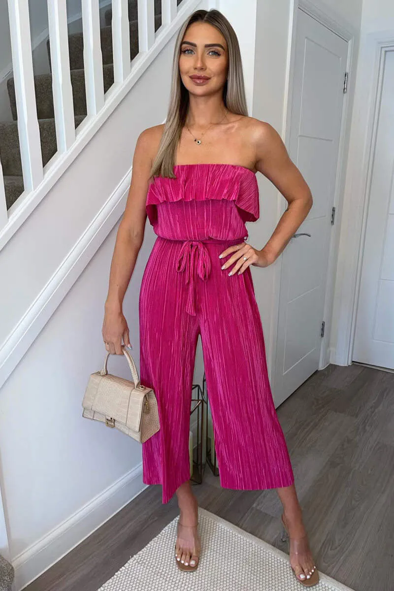 Cerise Plisse Bardot Jumpsuit sold by AX Paris