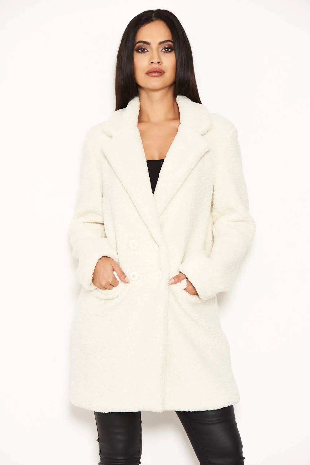 White Teddy Faux Fur Coat sold by AX Paris