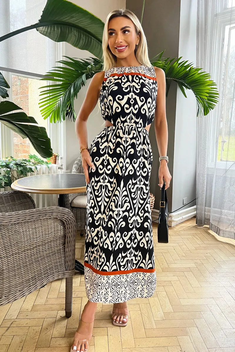 Black and Cream Printed Cut Out Waist Midi Dress sold by AX Paris product image thumbnail 2