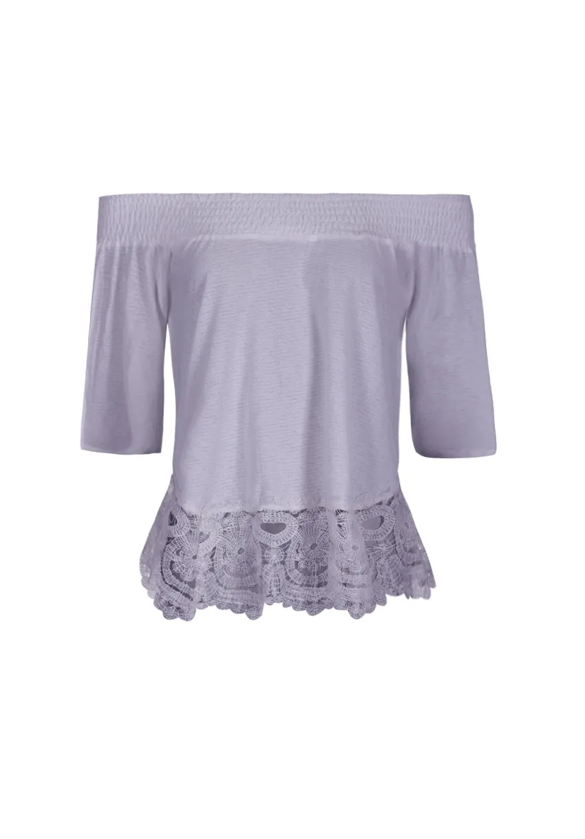 Grey Off The Shoulder Crochet Top sold by AX Paris product image thumbnail 4