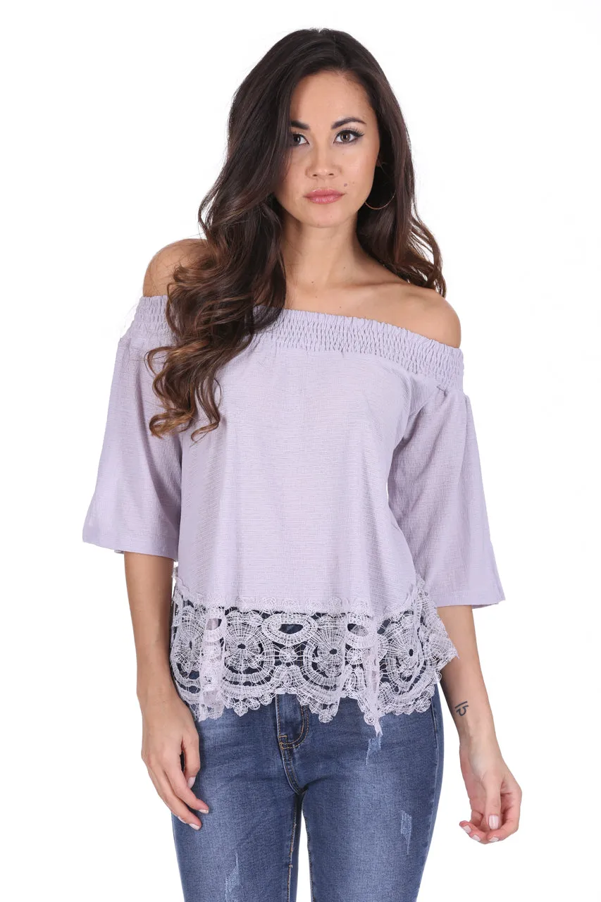 Grey Off The Shoulder Crochet Top sold by AX Paris