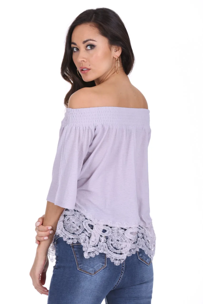 Grey Off The Shoulder Crochet Top sold by AX Paris product image thumbnail 3