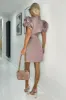 Taupe Short Puff Sleeve Gathered Side Mini Dress sold by AX Paris