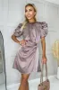 Taupe Short Puff Sleeve Gathered Side Mini Dress sold by AX Paris