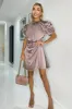 Taupe Short Puff Sleeve Gathered Side Mini Dress sold by AX Paris