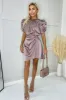 Taupe Short Puff Sleeve Gathered Side Mini Dress sold by AX Paris