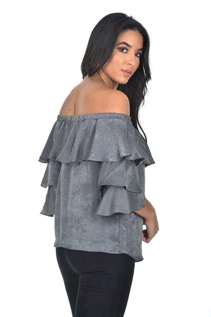 Grey Off The Shoulder Frill Top sold by AX Paris product image thumbnail 3