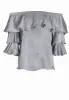 Grey Off The Shoulder Frill Top sold by AX Paris