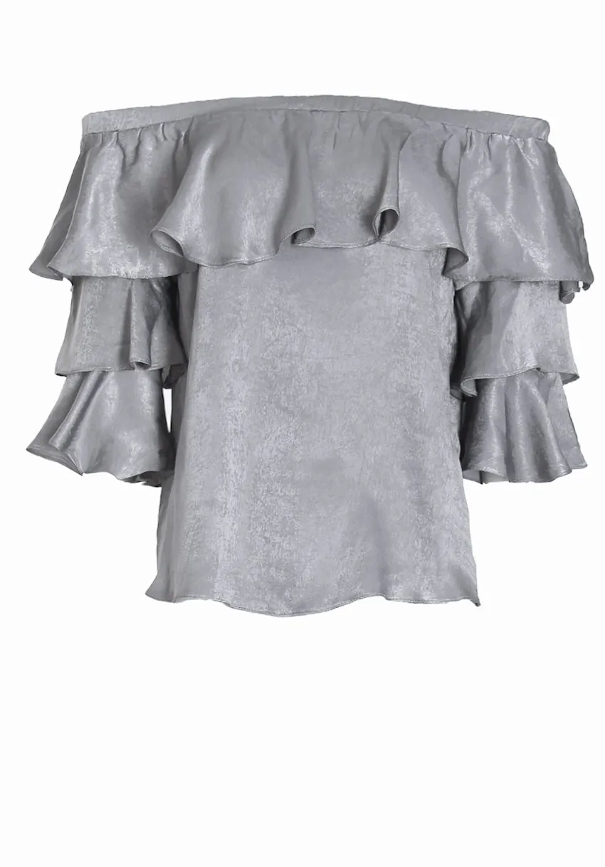 Grey Off The Shoulder Frill Top sold by AX Paris product image thumbnail 4