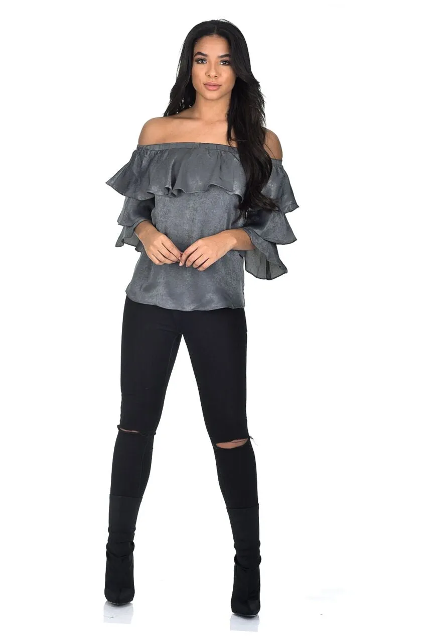 Grey Off The Shoulder Frill Top sold by AX Paris product image thumbnail 2