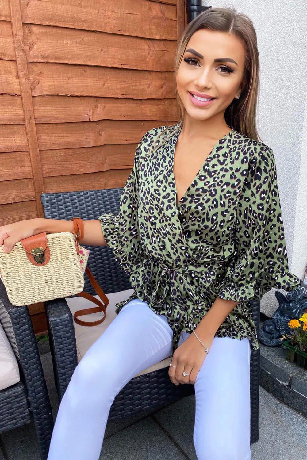 Khaki Printed Wrap Top sold by AX Paris product image thumbnail 3