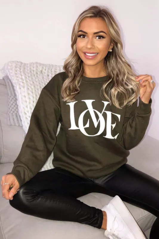 Khaki LOVE Sweatshirt sold by AX Paris