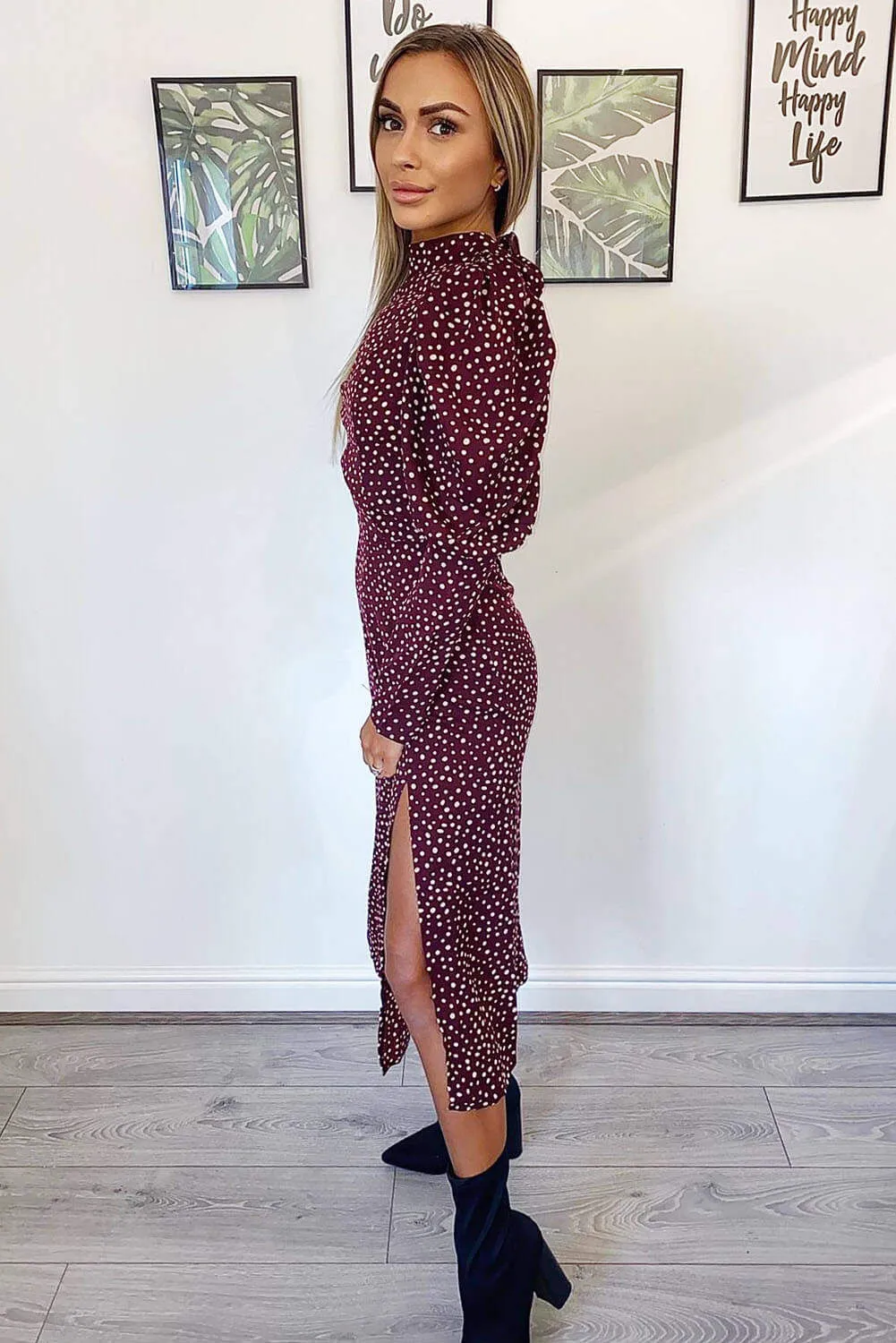 Plum Spotty High Neck Midi Dress sold by AX Paris product image thumbnail 3