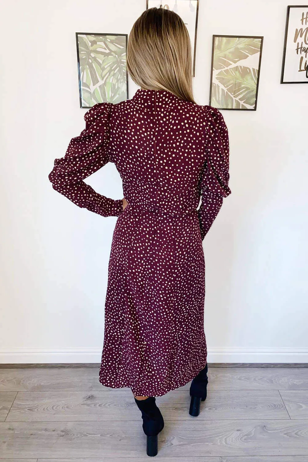 Plum Spotty High Neck Midi Dress sold by AX Paris product image thumbnail 4