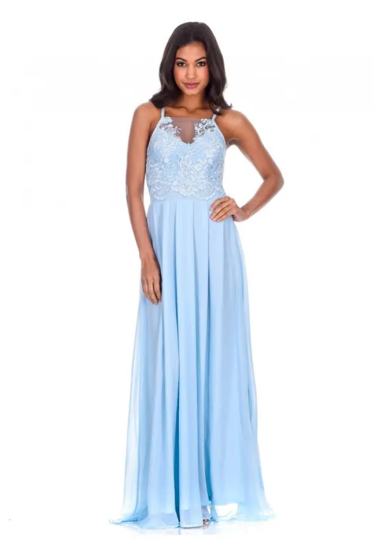 Blue Mesh Embroidery Maxi Dress sold by AX Paris