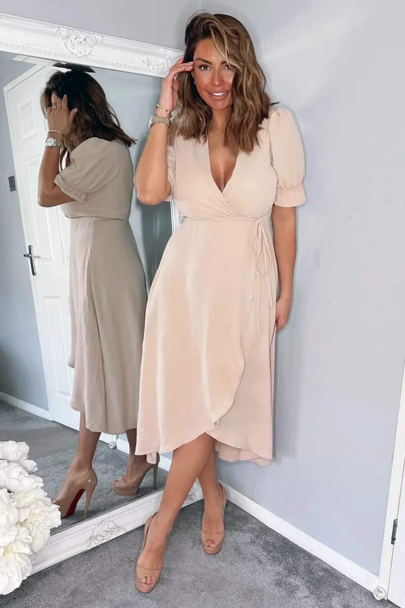 Nude Wrap Side Tie Midi Dress sold by AX Paris product image thumbnail 2