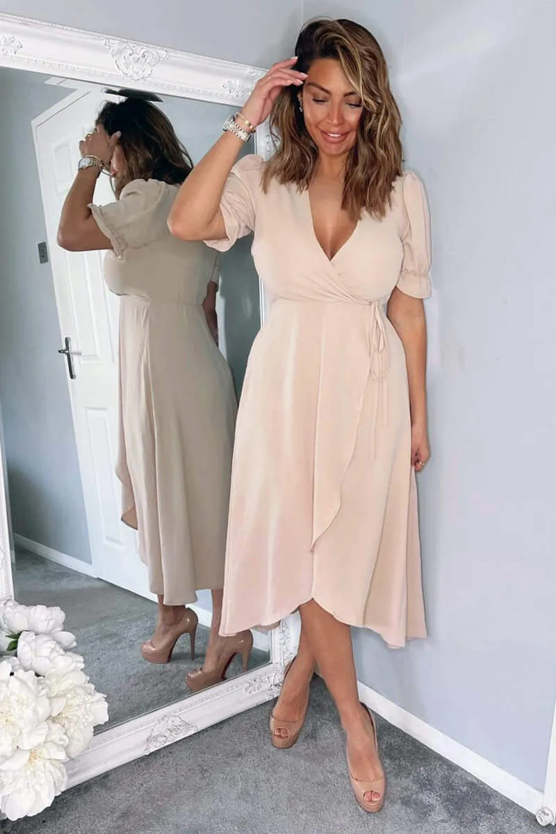 Nude Wrap Side Tie Midi Dress sold by AX Paris product image thumbnail 3