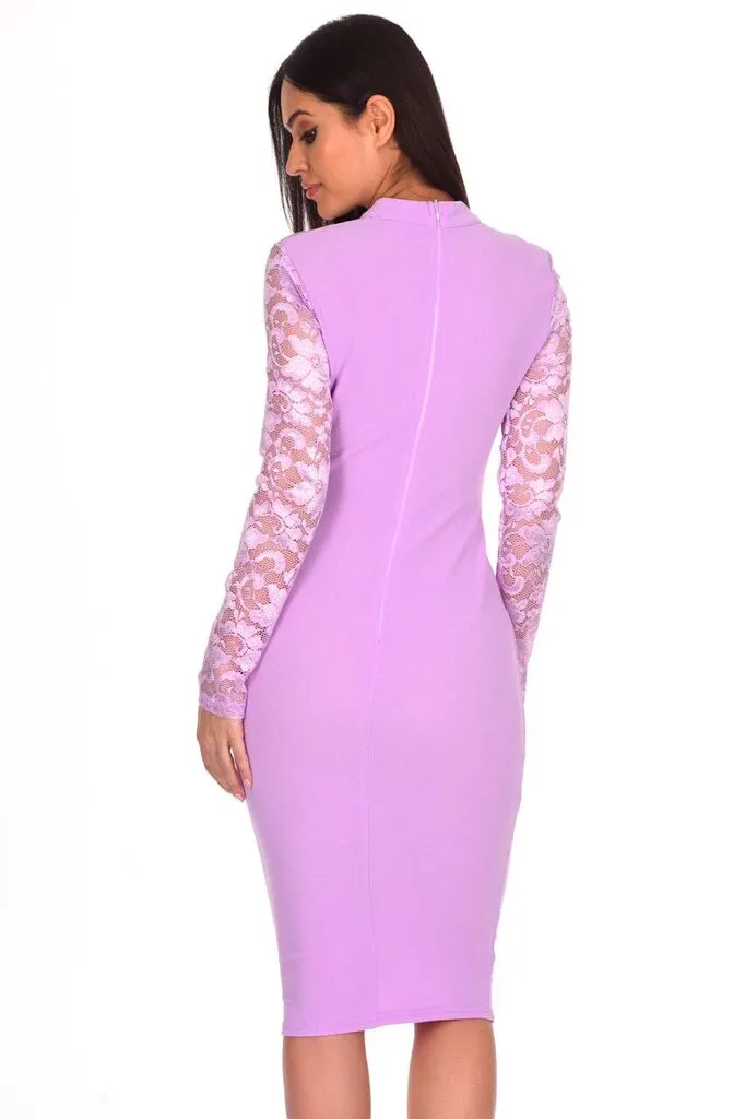 Lilac Choker Neck Lace Sleeve Midi Dress sold by AX Paris product image thumbnail 3