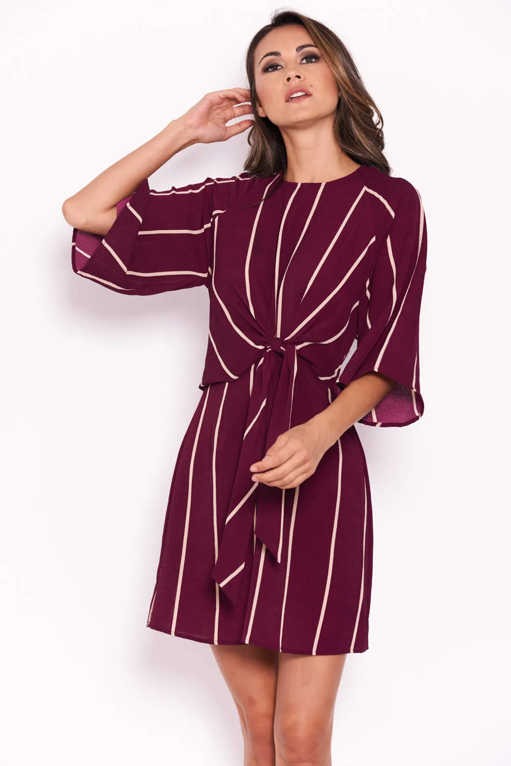Plum Striped Tie Waist Mini Dress sold by AX Paris product image thumbnail 4