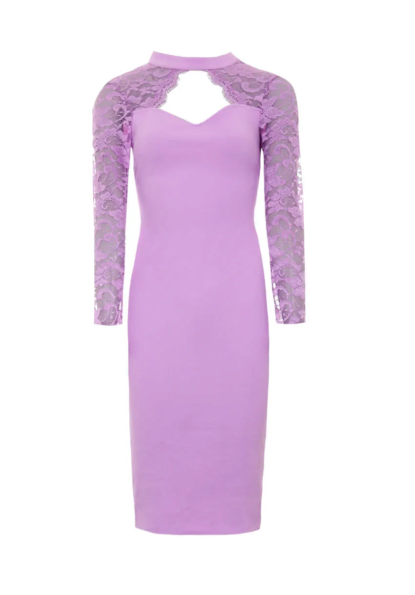 Lilac Choker Neck Lace Sleeve Midi Dress sold by AX Paris product image thumbnail 4