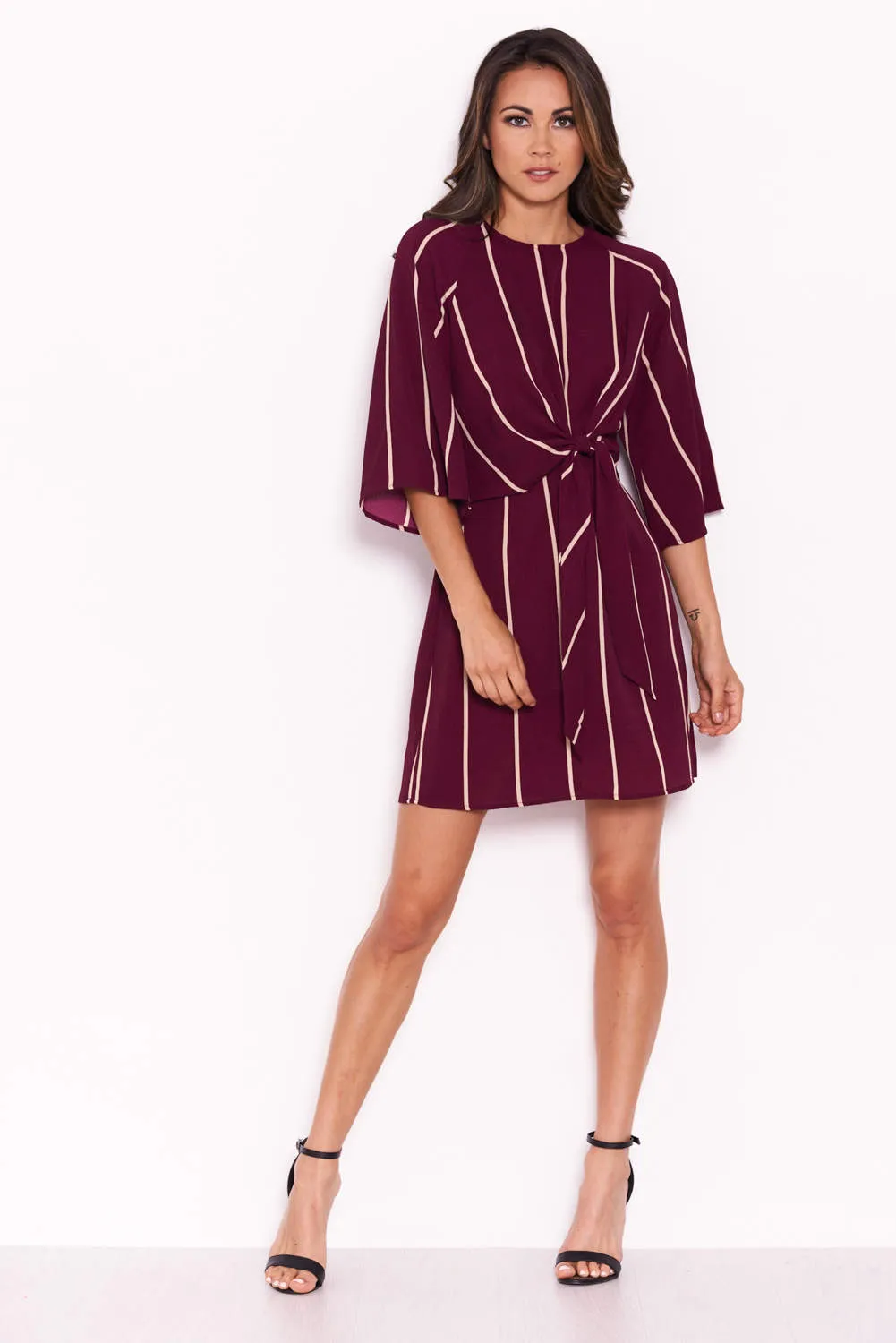 Plum Striped Tie Waist Mini Dress sold by AX Paris product image thumbnail 2